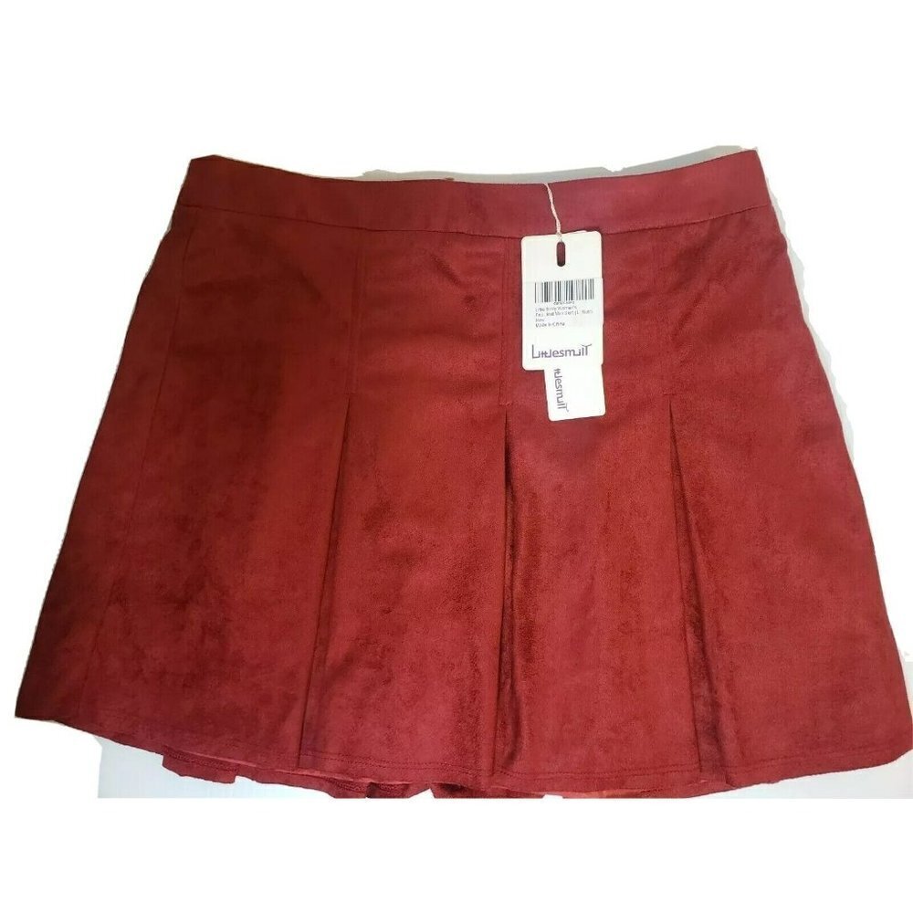 LITTLE SMILY womens fau Size L Juniors Women's suede A-Line Mini Skater Skirt
